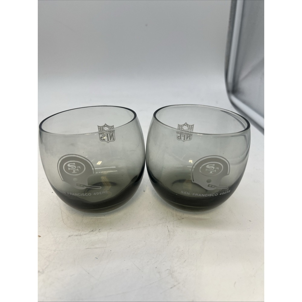 Set of‎ 2 San Francisco 49ers Smoked Glass Tumblers barware 1970s NFL round